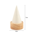 White leather cone ring display stand with wooden base showing 7cm height and 4cm width - Small White PU Ring Stand
