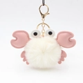 Cute cartoon crab keychain with white plush ball and pink paws on a gold lobster clasp - Off-white
