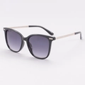 Lunettes de soleil carrées noires avec verres dégradés violets et détails dorés tissés - Monture Noire Branches Argentées Verres Gris Fumé