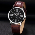 Montre à quartz pour hommes avec bracelet en cuir marron et cadran à chiffres romains - Cadran Noir Bracelet Marron