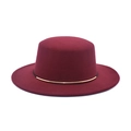 Classic burgundy flat top wool fedora hat with gold metal trim and black rope band - M (56-58cm) / Burgundy