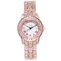 Elegant rose gold quartz watch with rhinestones and steel strap for women by Luobos - Rose Gold