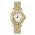 Luxurious gold stainless steel quartz watch for women with sparkling rhinestones decoration - Gold