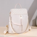 Mochila de nailon color crema para mujer con costuras de rombos y estilo actual - Blanco Roto