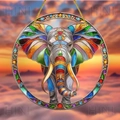 Bohemian acrylic suncatcher with colorful elephant pattern for indoor outdoor decoration - 15x15x0.2cm / Ornate Elephant Pattern (10)
