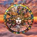 Detail of bohemian acrylic round plaque featuring a colorful Medusa design for home decor - Medusa Pattern (14) / 15x15x0.2cm