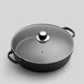 Poêle en fonte avec couvercle en verre et deux poignées, compatible avec l'induction - Poêle + Couvercle en verre / Poêle à deux anses 22cm (Hauteur 4cm)