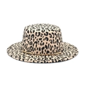 Close-up of leopard print wool felt boater hat with delicate gold metal chain detail - M (56-58cm) / White