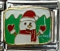 Italian charm bracelet link featuring a festive snowman enamel design in stainless steel - MK-953 Snowman