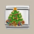 Maglia per bracciale italiano con albero di Natale in smalto verde e acciaio inossidabile - MK-959 Albero di Natale