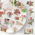Set di 50 adesivi floreali vintage in PET impermeabili per decorare diari e quaderni - 50 Pezzi Fiori Vintage