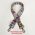 Detail of colorful daisy patterned bag strap with gunmetal swivel snap hooks - Small Floral Clusters / Gunmetal Hooks