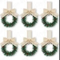 Set of 6 mini Christmas wreaths with green pine needles, red berries and burlap bows - Burlap Bow Wreath