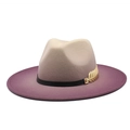 Breitkrempiger Woll-Jazzhut mit beige-violettem Farbverlauf und Goldblatt-Akzent - M(56-58cm) / Lila Verlauf