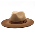 Detailansicht des braunen Ombre-Fedora-Hutes mit Lederband und goldener Metallschnalle - M(56-58cm) / Brauner Farbverlauf