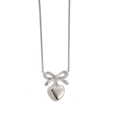Collana d'argento con ciondolo a cuore e fiocco in acciaio inossidabile lucido - Cuore con fiocco argentato