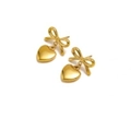 Detailed close-up of 18K gold plated bow and heart-shaped drop earrings on white - Gold Bowknot With Heart Pendant (BE46689BW0)