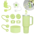 Groene en witte siliconen accessoireset voor drinkbekers met kersenbloesem rietjesdoppen - Groene Sakura & Dieren Set