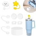 Silicone accessory set with white cloud and star straw covers for water bottles - White Cloud & Star Seal Set