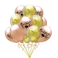 Palloncini festa oro rosa 'Bride to Be' con coriandoli dorati e grafiche a corona - Combinazione Oro Rosa Stampata e Paillettes Oro