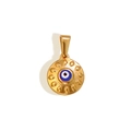 Macro shot of gold sunburst evil eye pendant with blue resin center on white background - WHUBI04-Gold-Sunburst Round Evil Eye