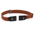 Brown stretch invisible buckle-free belt with black leather ends and metal snaps - Brown