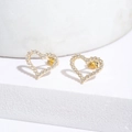 Fashionable gold heart stud earrings with white cubic zirconia pavé on a white pedestal - Gold With White Zirconia (E009)