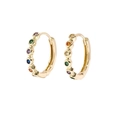 Close-up of golden hoop earrings featuring colorful inlaid crystals on a white background - 12mm / Gold