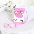 Pink and white plush unicorn crossbody phone bag with sparkling bow and horn details - Purple