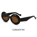 Gafas de sol ovales con montura negra gruesa y lentes de color té retro - Montura Negra Lentes de Té