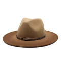 Brown wool felt jazz fedora hat with gradient spray paint and metallic beaded leather band - M (56-58cm) / Brown