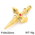 Colgante Vajra dorado de acero de titanio con rubí para hombre, de 64x32mm - Colgante Vajra Dorado con Rubí Sin Cadena (KP115680-GC)