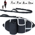 Sac banane de course noir multifonctionnel pour animaux avec laisse élastique - Sac Unique / Noir avec bord blanc