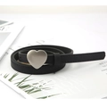 Cintura sottile nera in finta pelle con fibbia metallica argentata a forma di cuore da donna - Fibbia Cuore Argento Con Perla Artificiale