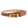 Schmaler brauner Ledergürtel für Damen mit eleganter goldener Achterschnalle aus Metall - Camel