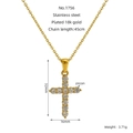 Collar de cruz de acero inoxidable chapado en oro de 18K con piedras de circón - Estilo Cruz de Circón Clásica (ZN1756G)