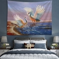 Artistic landscape tapestry with crane birds over sea for bedroom wall decor - Style 36