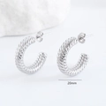 Orecchini a C retrò in argento con perle e pietre turchesi, misura 20 mm - Stile Testurizzato a Corda a Forma di C