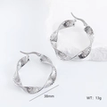 Irregular hollow mesh stainless steel hoop earrings in silver finish, 38mm diameter - Hollow Twisted Style (款式2)