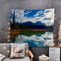 Nature landscape tapestry featuring snow mountains and forest reflection with star lights - Style 29