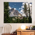 Wall hanging tapestry featuring a scenic mountain range and spruce forest landscape - Style 23