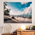 Tropical beach sunset tapestry with palm trees and ocean view for wall decor - Style 15