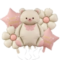 5pcs beige bear daisy and star foil balloon set for birthday party decorations - Daisy Bear Set