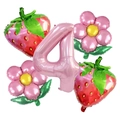Pink number 4 strawberry and daisy foil balloon set for kids birthday party decor - Number 4 / Pink