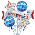 Set di 5 palloncini di compleanno in alluminio con cerchi blu e stelle bianche - Striscione Di Buon Compleanno E Palloncini
