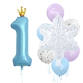 Kit d'anniversaire hiver avec ballons flocon de neige mats et numéro un à couronne - Set Flocon de Neige Mat 1 (Chiffre 1)