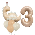 Cream dinosaur theme balloon set with number 3 for 3rd birthday party decoration - Caramel Dinosaur Set 3 (Number 3)