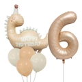 Detail of matte cream dinosaur balloon set with number 6 for birthday party decoration - Caramel Dinosaur Set 6 (Number 6)