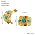 C-förmige 18K vergoldete Edelstahl-Ohrringe mit herzförmigen Türkis-Inlays - Goldherz Türkis Stil (ZE1500G)