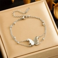 Double-layered stainless steel chain bracelet with butterfly charm and metal beads - Silver Double-layer Butterfly Style (B1356)